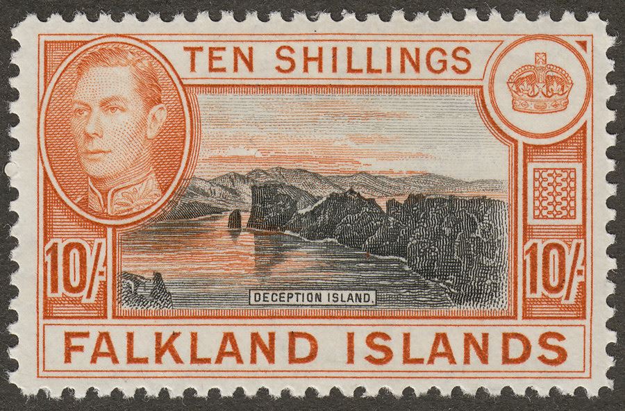 Falkland Islands 1942 KGVI 10sh Black and Orange Mint SG162a cat £350
