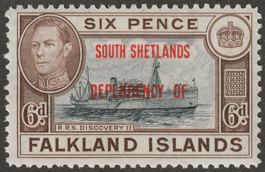 Falkland Islands Dependencies 1945 KGVI South Shetland 6d Blue-Black Mint SG D6a