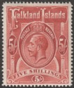 Click for more photos and details Falkland Islands 1912 KGV 5sh Deep Rose-Red Mint SG67