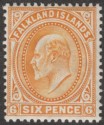 Click for more photos and details Falkland Islands 1904 KEVII 6d Orange Mint SG47