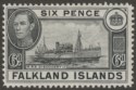 Falkland Islands 1949 KGVI 6d Black Mint SG156