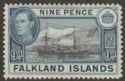Click for more photos and details Falkland Islands 1937 KGVI 9d Black and Grey-Blue Mint SG157