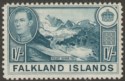Click for more photos and details Falkland Islands 1938 KGVI 1sh Dull Greenish Blue Mint SG158a