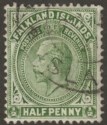 Click for more photos and details Falkland Islands 1919 KGV ½d Deep Olive Used SG60c