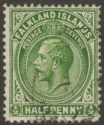 Click for more photos and details Falkland Islands 1914 KGV ½d Deep Yellow-Green Line Perf Used SG60a