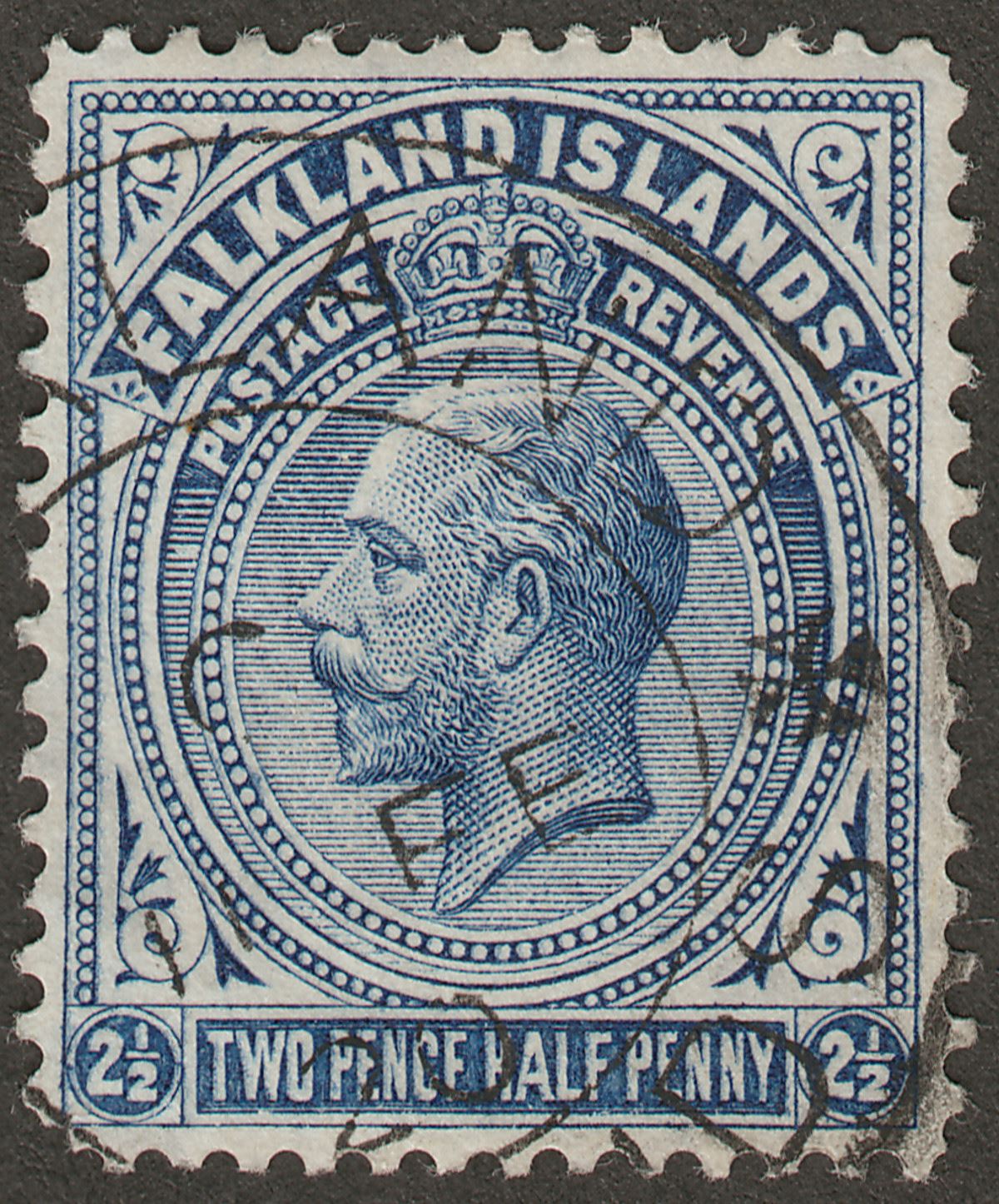 Falkland Islands 1916 KGV 2½d Deep Milky Blue Line Perf Used SG63b
