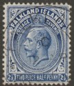 Click for more photos and details Falkland Islands 1914 KGV 2½d Deep Bright Blue Line Perf Used SG63a