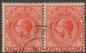 Click for more photos and details Falkland Islands 1920 KGV 1d Orange-Vermilion Pair Used SG61d