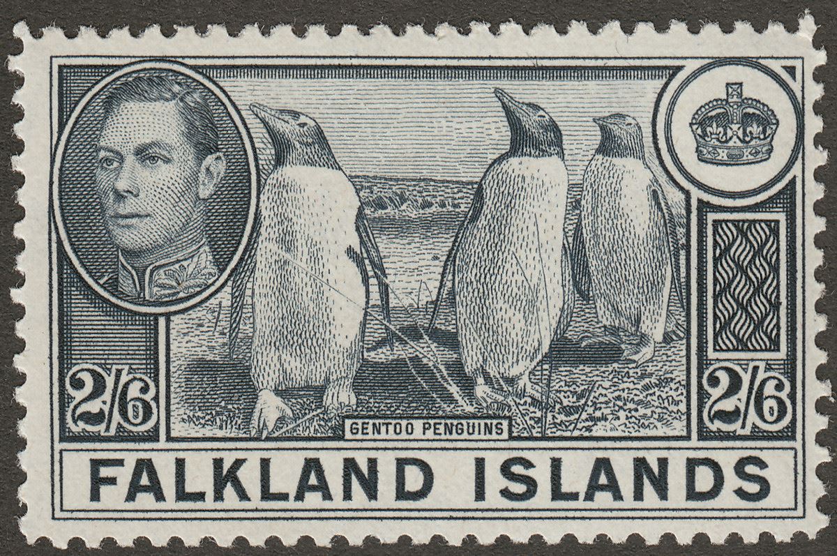 Falkland Islands 1938 KGVI Penguins 2sh6d Slate Mint SG160 cat £60