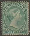 Click for more photos and details Falkland Islands 1878 QV 6d Blue-Green Mint SG3 cat £120 faults thin toning