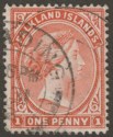 Click for more photos and details Falkland Islands 1902 QV 1d Orange-Red Used SG24 with UK SPALDING arrival mark