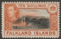 Click for more photos and details Falkland Islands 1949 KGVI 10sh Black and Red-Orange Mint SG162b cat £120