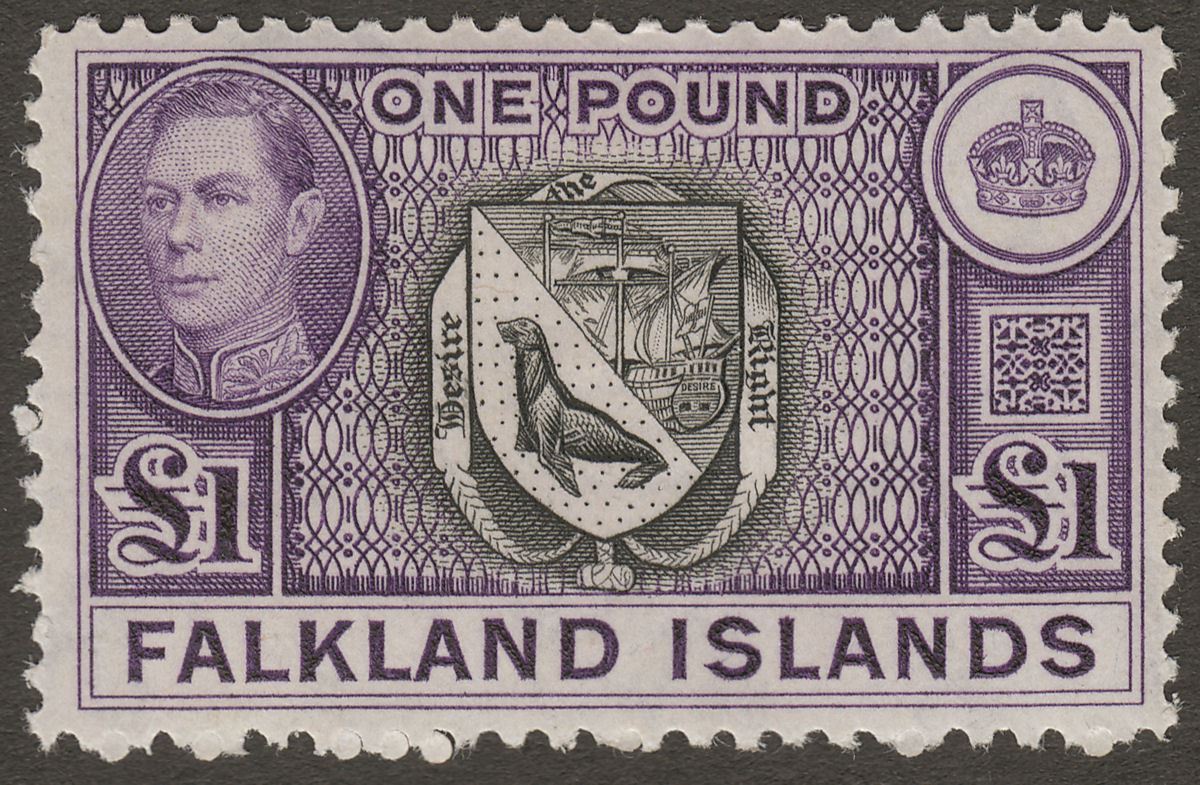 Falkland Islands 1944 KGVI £1 Grey-Black and Bluish Violet Mint SG163 cat £130