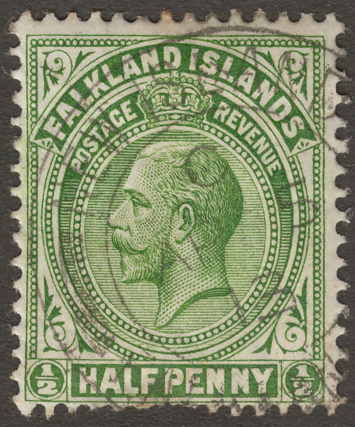 Falkland Islands 1913 KGV ½d Green Used with NEW ISLAND code C Postmark AP 5