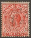 Click for more photos and details Falkland Islands 1915 KGV 1d Orange-Red Used w NEW ISLAND code C Postmark 20 DE
