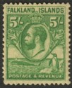 Click for more photos and details Falkland Islands 1929 KGV Whale + Penguins 5sh Green on Yel Mint SG124 cat £100