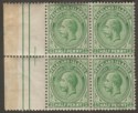 Click for more photos and details Falkland Islands 1920 KGV ½d Dull Bluish Green Margin Block of Four Mint SG60d