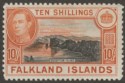 Click for more photos and details Falkland Islands 1949 KGVI 10sh Black and Red-Orange Mint SG162b cat £120