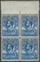 Click for more photos and details Falkland Islands 1929 KGV Whale and Penguins 2½d Blue Block of 4 Mint SG119