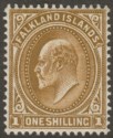 Click for more photos and details Falkland Islands 1904 KEVII 1sh Brown Mint SG48 cat £45