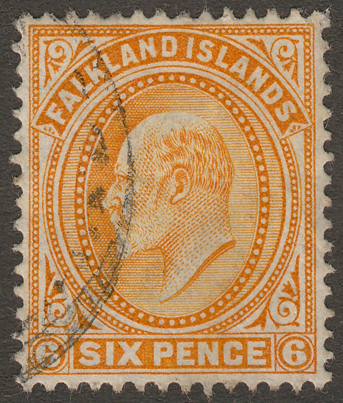 Falkland Islands 1904 KEVII 6d Orange Used SG47 cat £48 part postmark