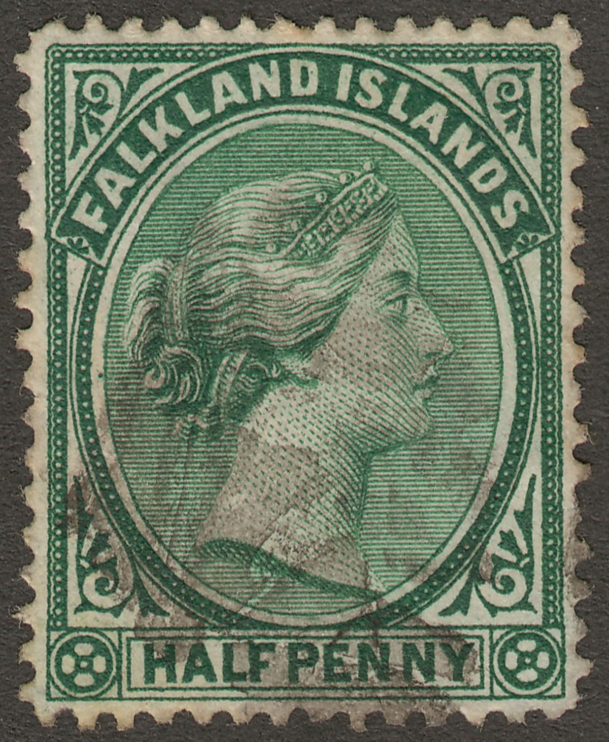 Falkland Islands 1892 QV ½d Green Used SG16 with light Cork Postmark