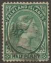 Click for more photos and details Falkland Islands 1892 QV ½d Green Used SG16 with light Cork Postmark