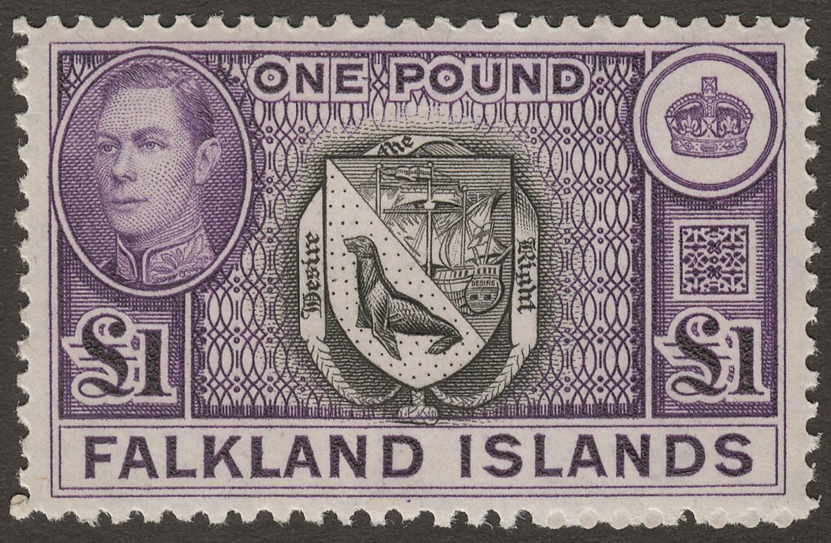 Falkland Islands 1938 KGVI £1 Black and Violet Mint SG163 cat £130