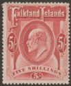 Click for more photos and details Falkland Islands 1904 KEVII 5sh Red Mint SG50 cat £225 one thin perf