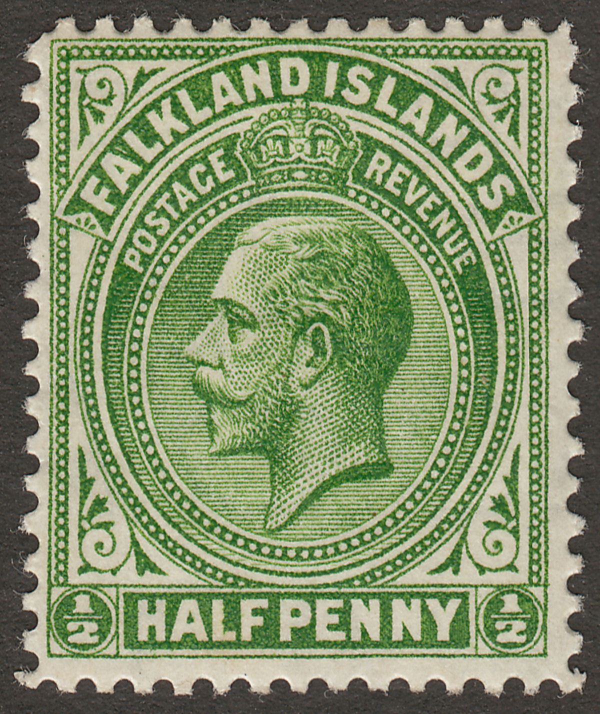 Falkland Islands 1914 KGV ½d Deep Yellow-Green Line Perf Mint SG60a