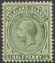 Click for more photos and details Falkland Islands 1918 KGV ½d Deep Olive Line Perf Mint SG60b