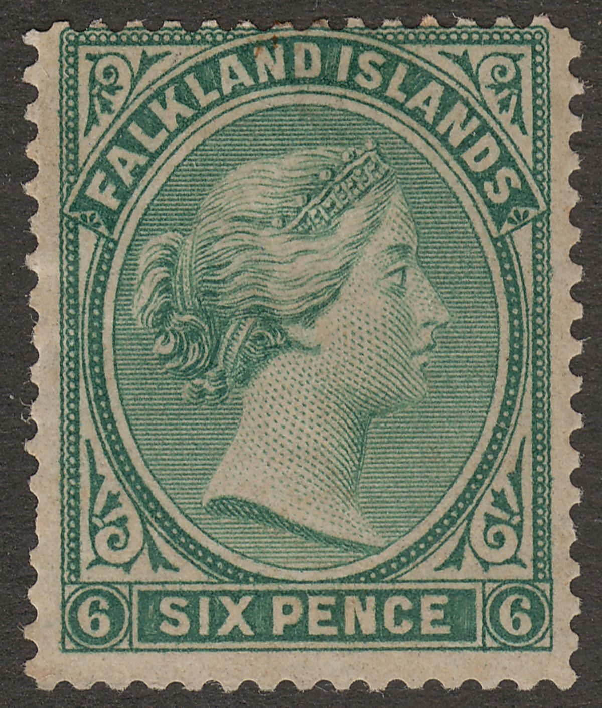Falkland Islands 1878 QV 6d Blue-Green Mint SG3 cat £120 unwatermarked