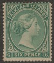 Click for more photos and details Falkland Islands 1878 QV 6d Blue-Green Mint SG3 cat £120 unwatermarked