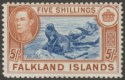 Click for more photos and details Falkland Islands 1938 KGVI 5sh Blue and Chestnut UM Mint SG161 cat £150 MNH
