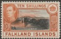 Click for more photos and details Falkland Islands 1938 KGVI 10sh Black and Orange-Brown Mint SG162 cat £200