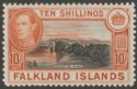 Click for more photos and details Falkland Islands 1949 KGVI 10sh Black and Red-Orange UM Mint SG162b cat £120 MNH