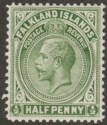 Click for more photos and details Falkland Islands 1918 KGV ½d Deep Olive Line Perf Mint SG60b