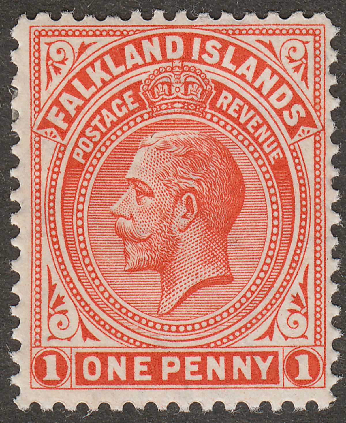 Falkland Islands 1914 KGV 1d Bright Orange-Vermilion Mint SG61a