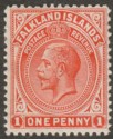 Click for more photos and details Falkland Islands 1914 KGV 1d Bright Orange-Vermilion Mint SG61a