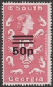 Click for more photos and details South Georgia 1972 QEII 50p Surcharge on 10sh Magenta Type II Mint SG31a