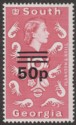 South Georgia 1972 QEII 50p Surcharge on 10sh Magenta Type II Mint SG31a