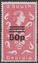 Click for more photos and details South Georgia 1972 QEII 50p Surcharge on 10sh Magenta Type II Mint SG31a
