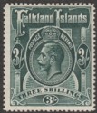 Click for more photos and details Falkland Islands 1912 KGV 3sh Slate-Green Mint SG66