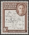 Click for more photos and details Falkland Islands Dependencies 1948 KGVI Thin Map 9d Dot in T Mint SG G15a