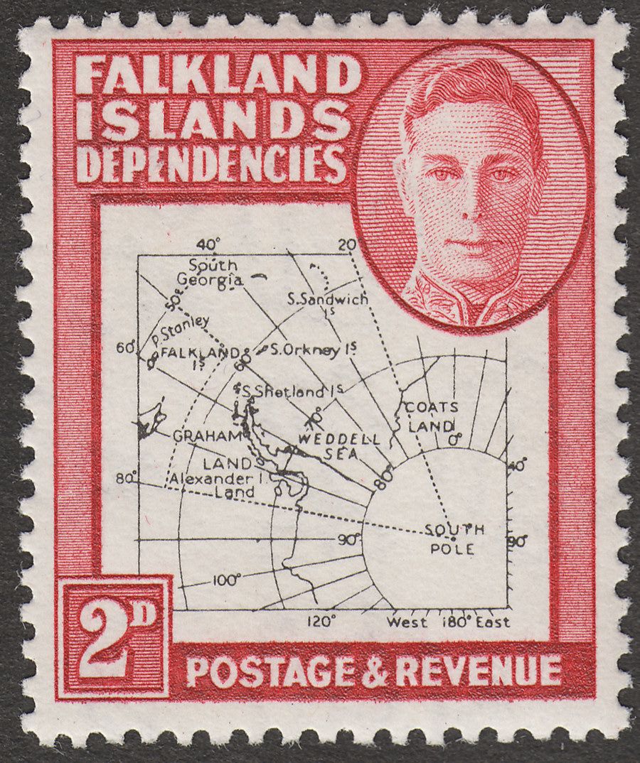 Falkland Islands Dependencies 1948 KGVI Thin Map 2d Dot in T Mint SG G11a