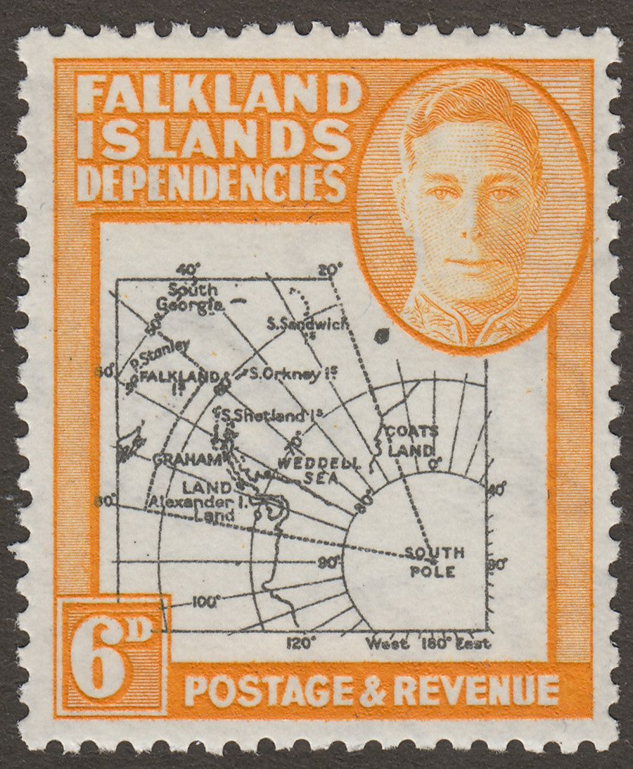 Falkland Islands Dependencies 1946 KGVI 6d w Variety Dot By Oval Mint SG G6d