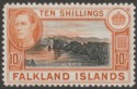 Falkland Islands 1942 KGVI 10sh Black and Orange Mint SG162a