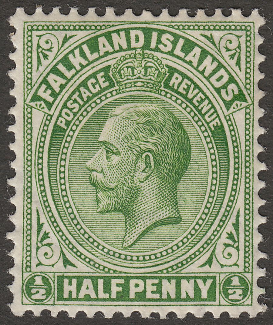 Falkland Islands 1912 KGV ½d Yellow-Green Mint SG60