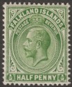Click for more photos and details Falkland Islands 1912 KGV ½d Yellow-Green Mint SG60