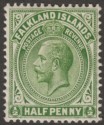 Falkland Islands 1912 KGV ½d Yellow-Green Mint SG60